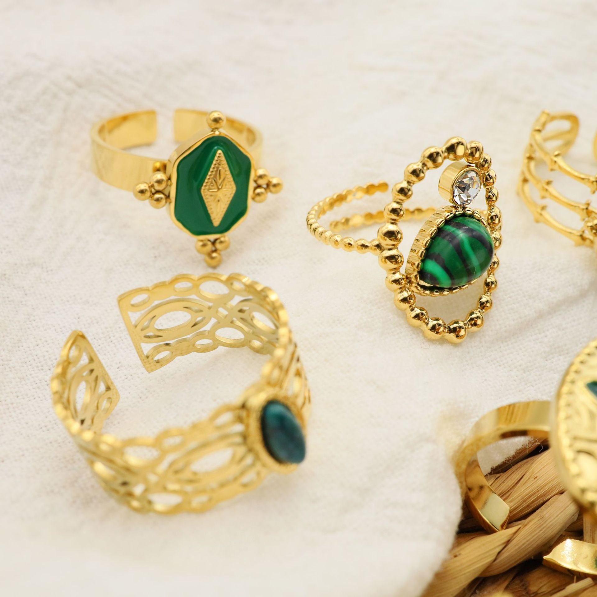 Anillos Ajustables De Acero De Titanio Verde Pavo Real Al Por Mayor